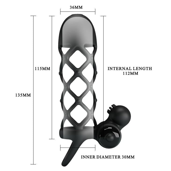 Pretty Love Extensor de penis vibrant, negru, silicon, 10 funcții