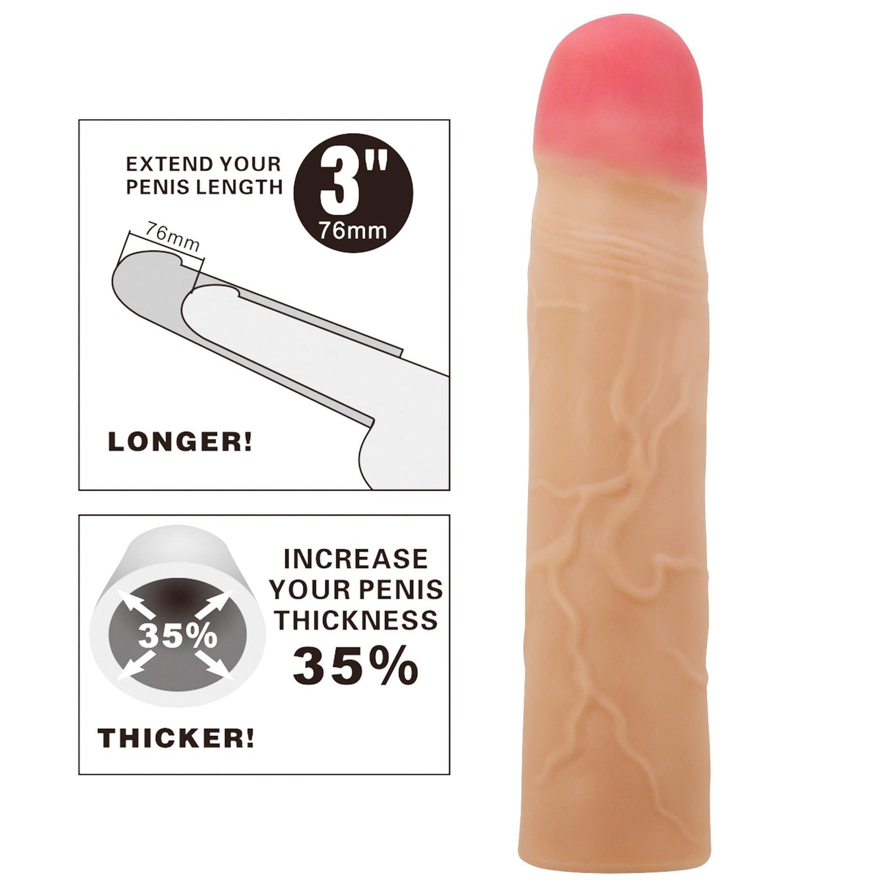 Pretty Love Kylian Flesh Extensor Realistic pentru Penis 76mm