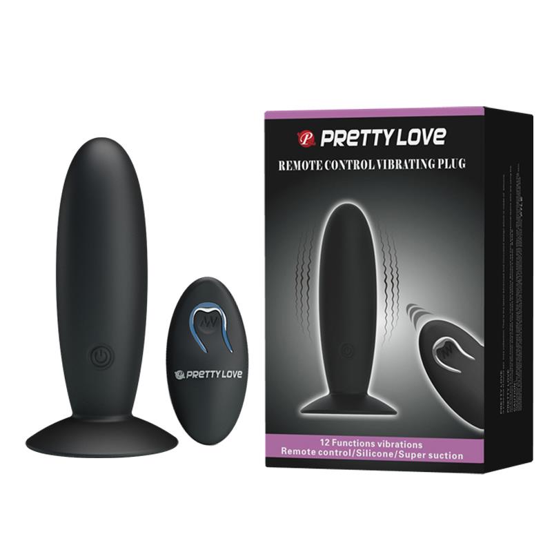 Plug anal vibrant Pretty Love cu telecomandă, 12 funcții, silicon negru