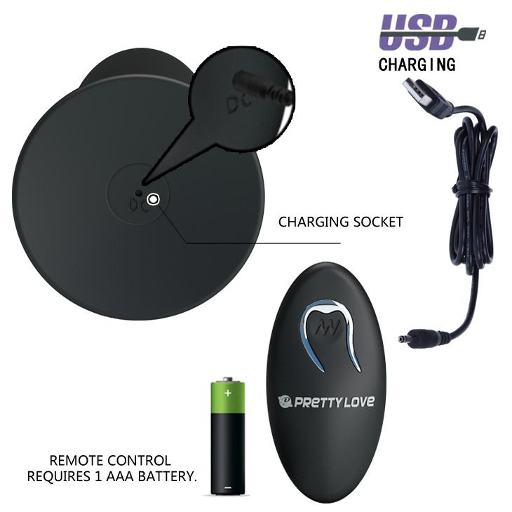 Plug anal vibrant Pretty Love cu telecomandă, 12 funcții, silicon negru