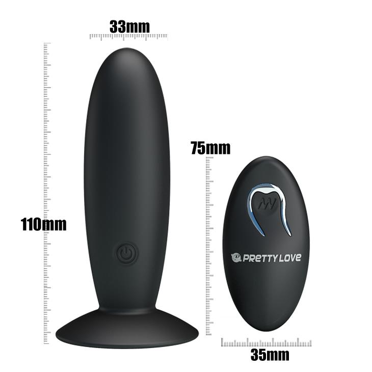 Plug anal vibrant Pretty Love cu telecomandă, 12 funcții, silicon negru
