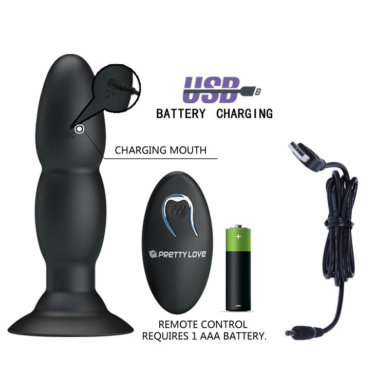 Plug anal vibrant Pretty Love cu mărgele, negru, 13,5 cm, USB