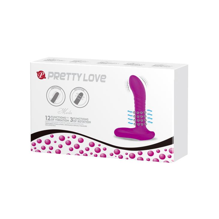 Masaj prostată Pretty Love din silicon, 12 vibrații, 3 rotații, USB, 16 cm