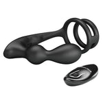 Inel vibrant pentru penis cu dop anal USB din silicon Pretty Love