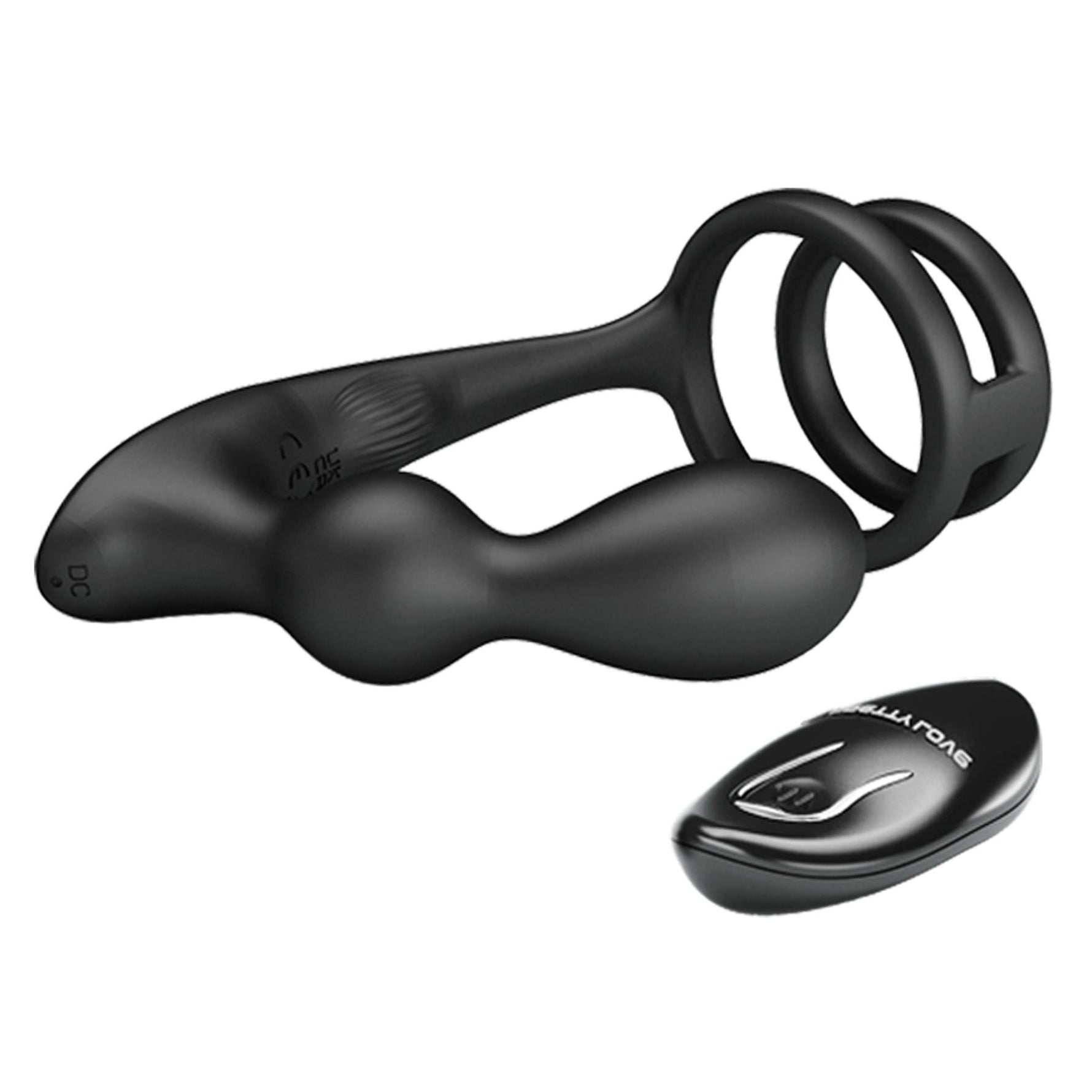 Inel vibrant pentru penis cu dop anal USB din silicon Pretty Love