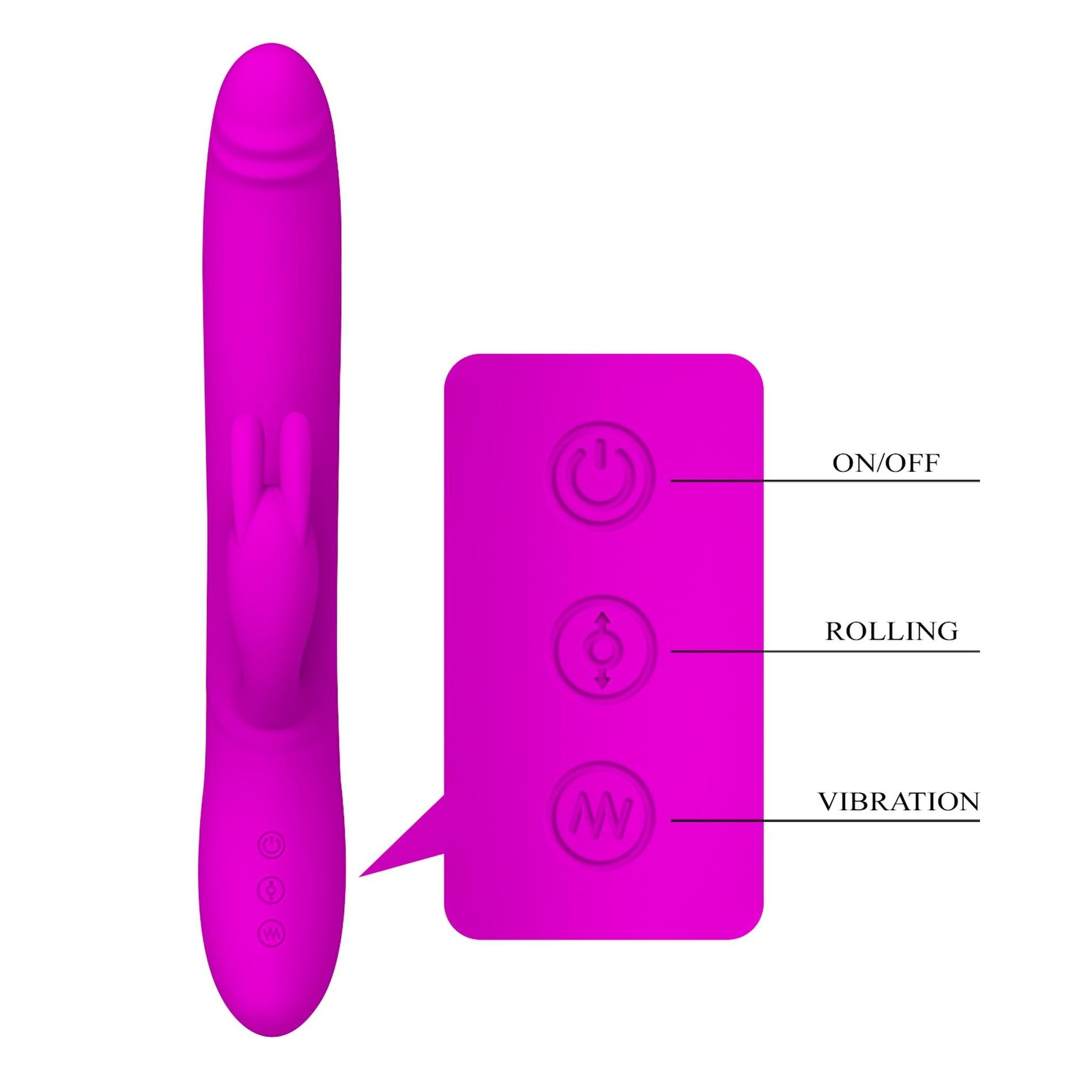 Vibrator rotativ Pretty Love Byron cu iepuraș, USB, impermeabil