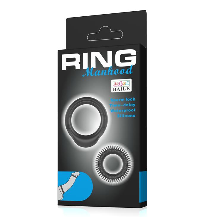Set de inele pentru penis Baile din silicon impermeabil, negru