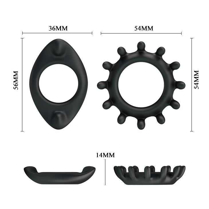 Set de inele pentru penis Baile din silicon impermeabil, negru