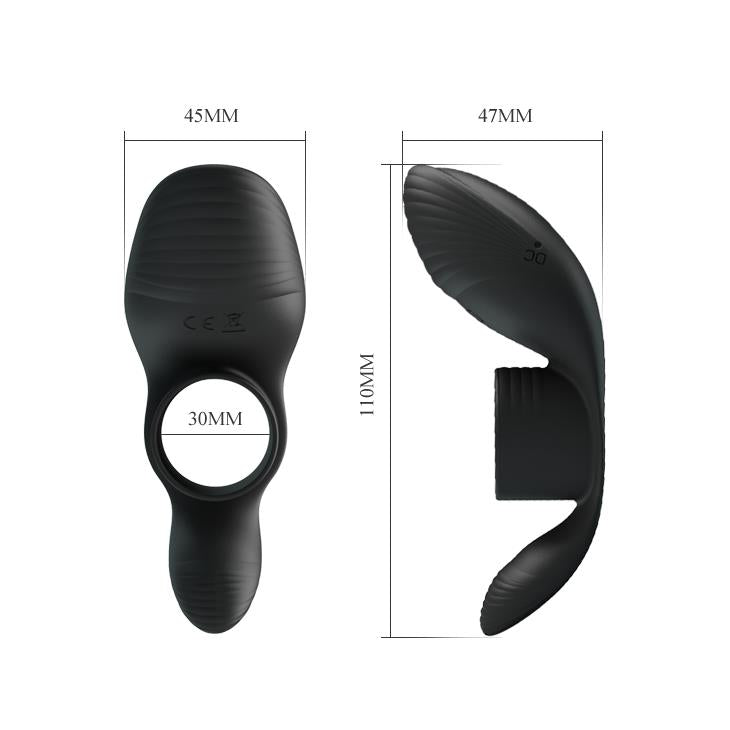 Inel vibrant pentru penis Pretty Love din silicon, cu 7 funcții, negru, USB