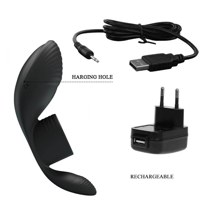 Inel vibrant pentru penis Pretty Love din silicon, cu 7 funcții, negru, USB