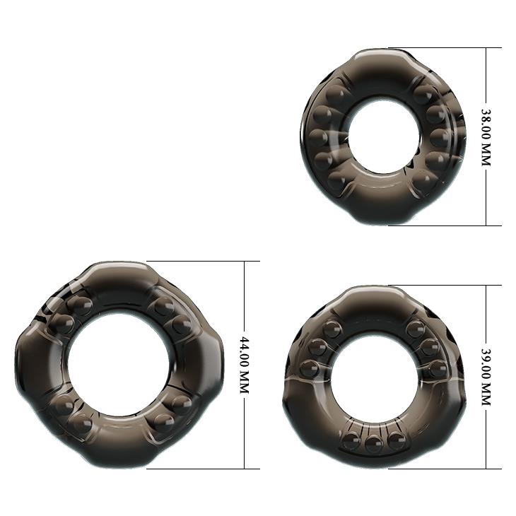 Inele pentru penis Baile triple flexibile, negre, impermeabile