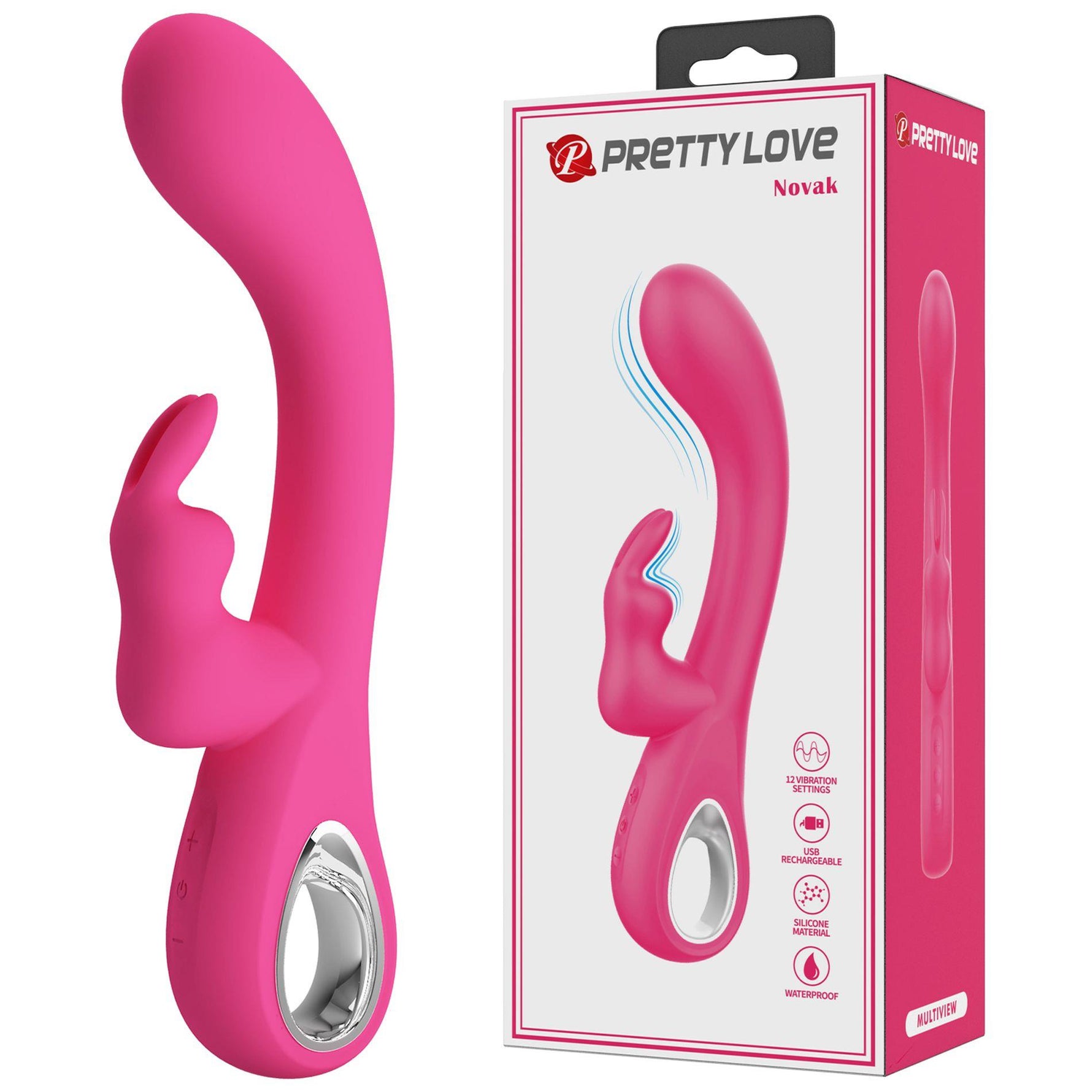Vibrator Pretty Love Novak din silicon cu formă de iepuraș, argintiu, USB, 12 moduri