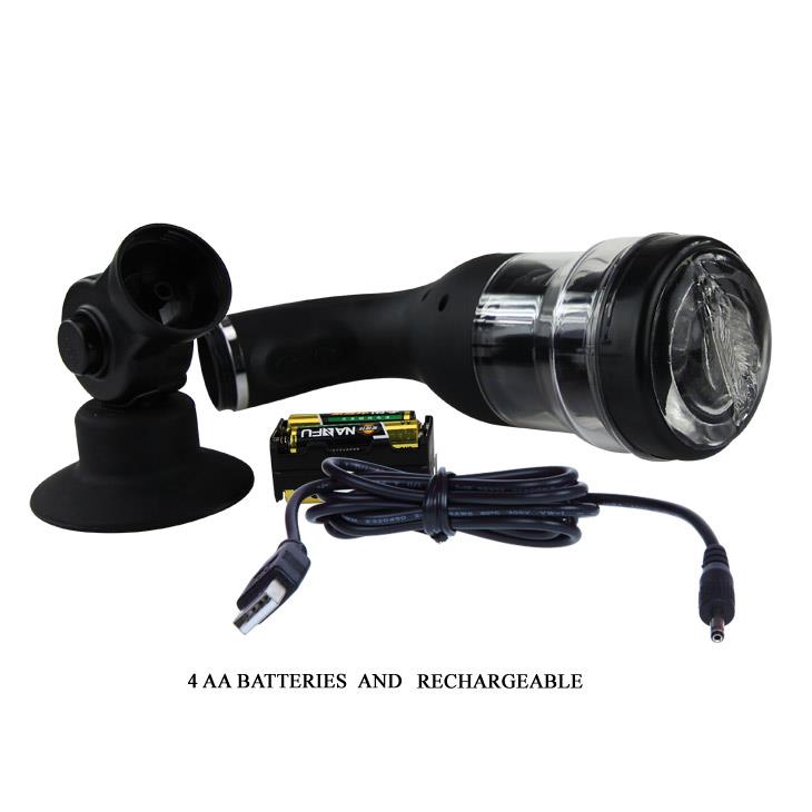 Masturbator vaginal rotativ Baile cu ventuză USB, negru, 37 cm