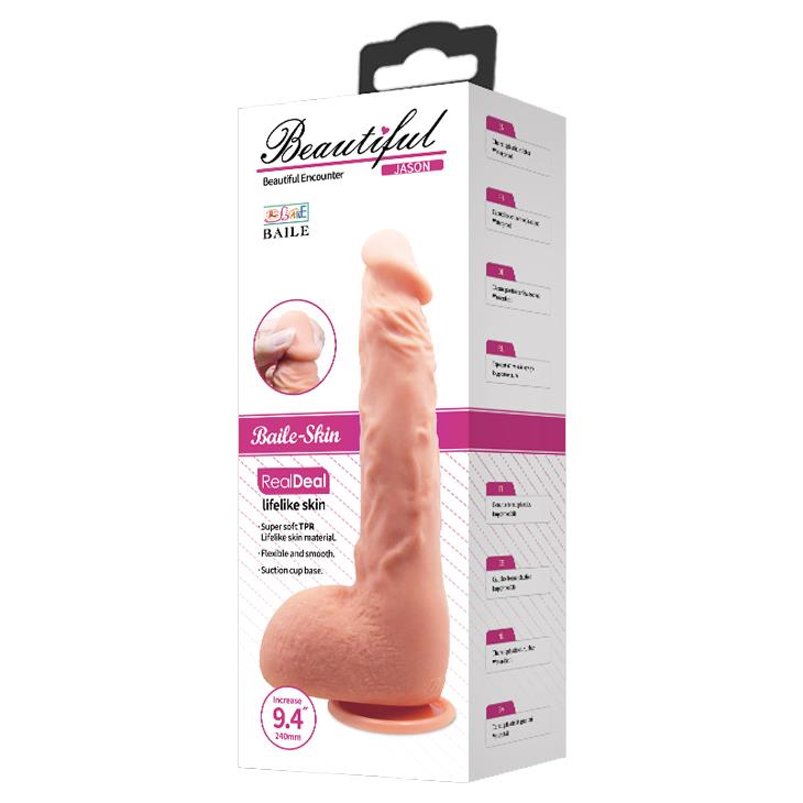 Dildo realist curbat Baile Jason 25 cm culoarea pielii cu ventuză