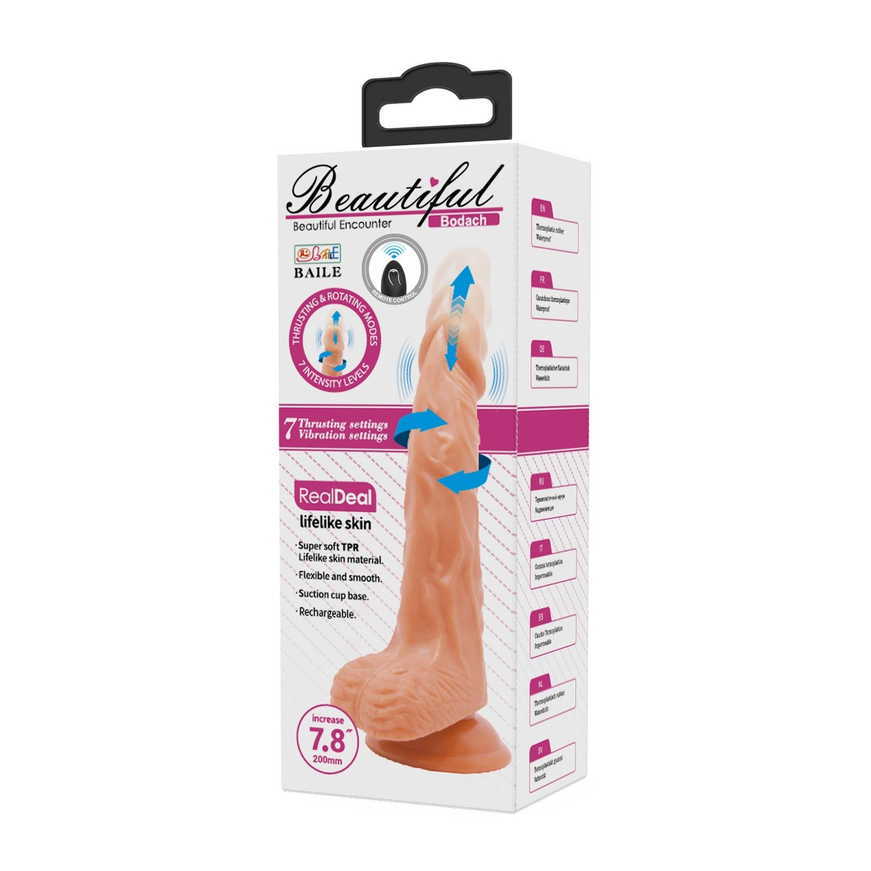 Vibrator realist Baile Bodach 20 cm cu tracțiune rotativă, telecomandă USB