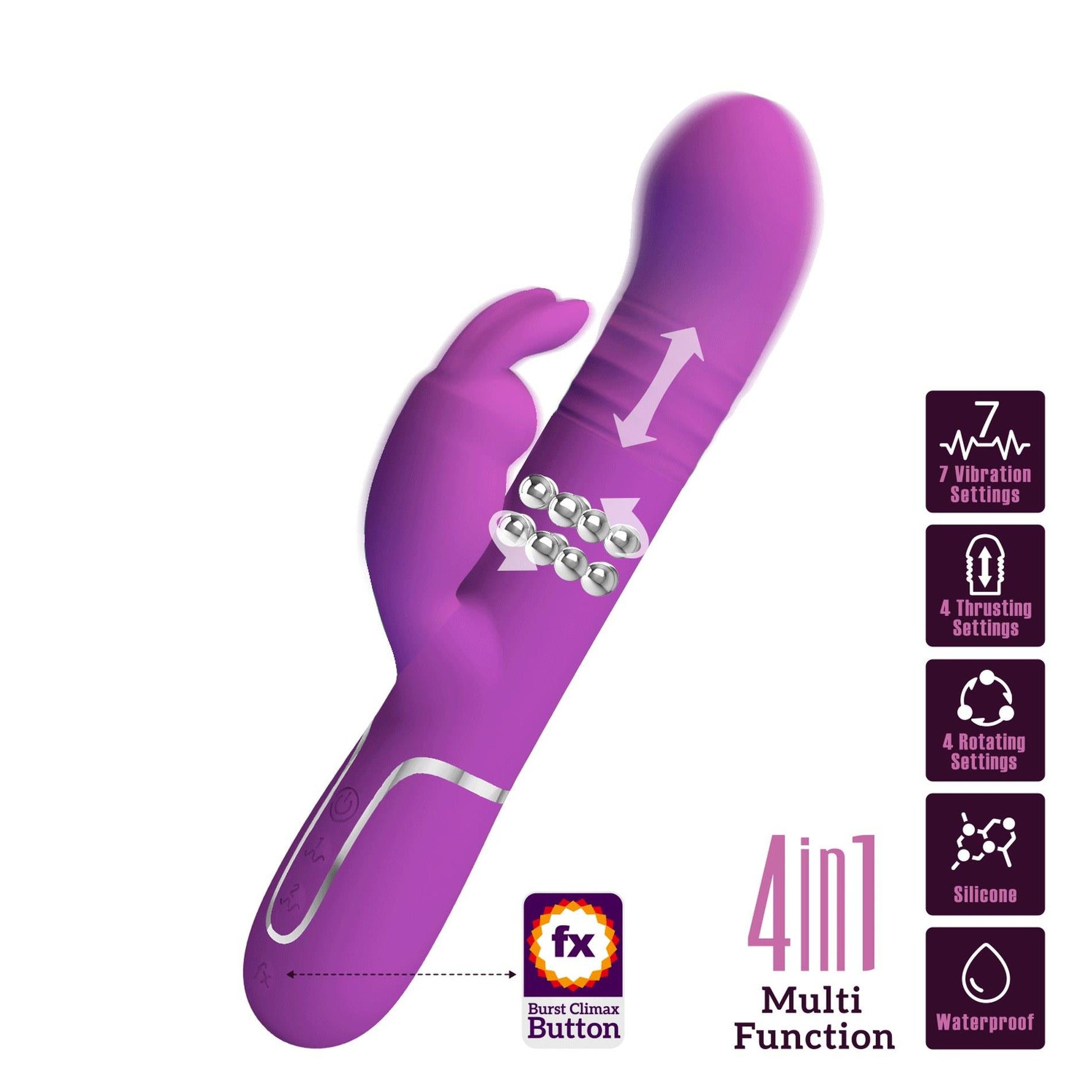 Vibrator Pretty Love Coale Bunny, violet, cu 7 vibrații, rotație Thrust