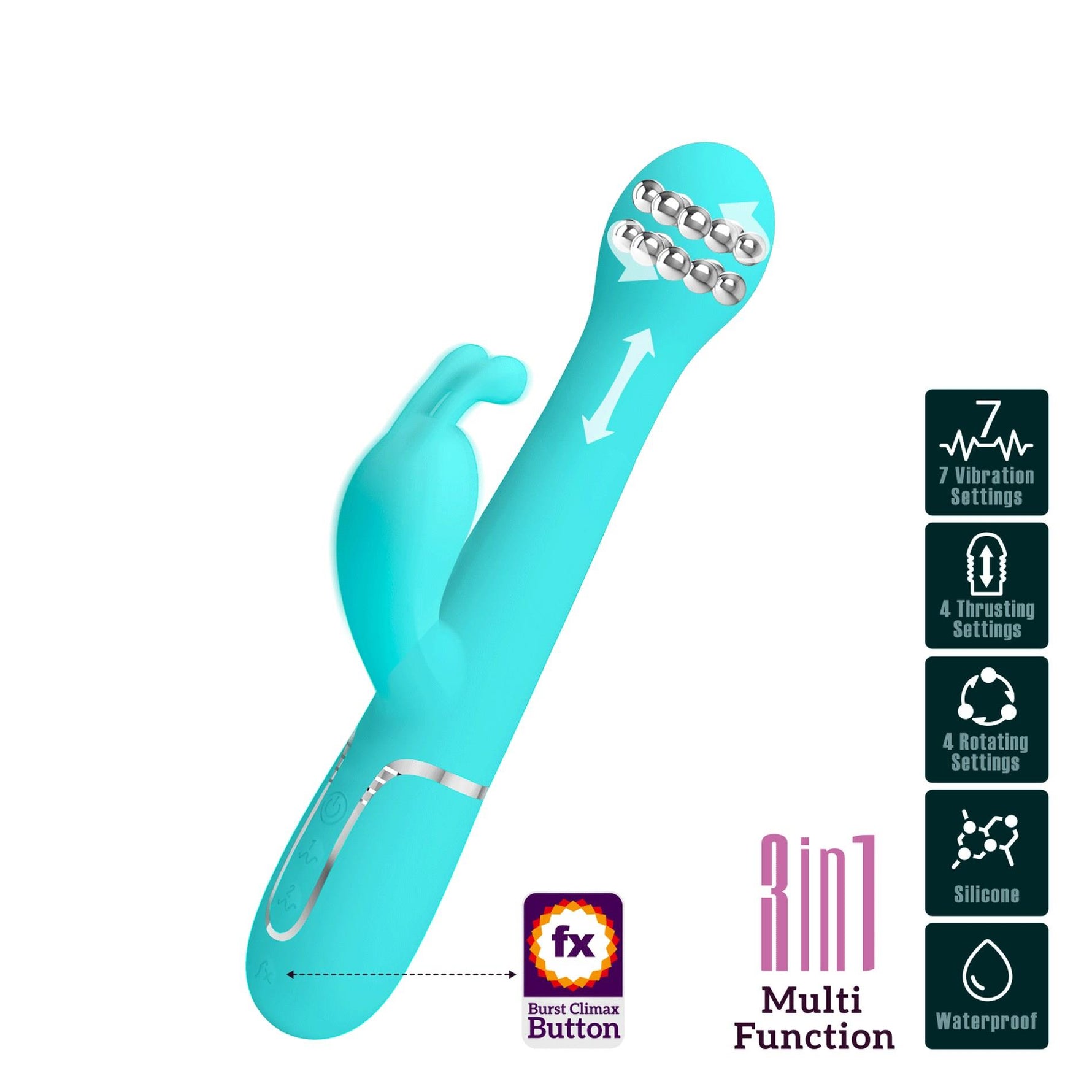 Vibrator Pretty Love Bunny cu 7 vibrații, 4 împingeri, 4 rotații