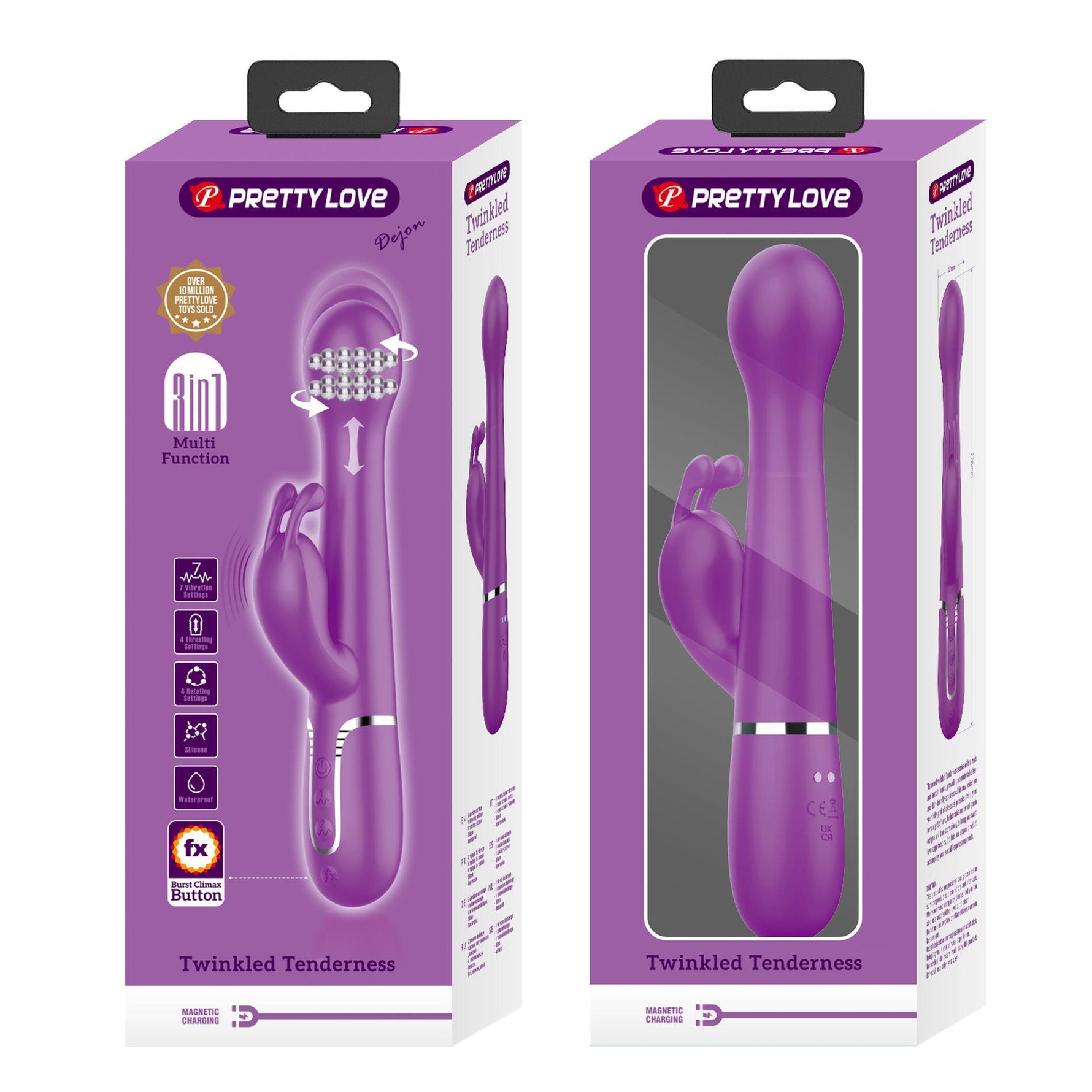 Vibrator rotativ Pretty Love Dejon cu 7 vibrații, model iepuraș, violet