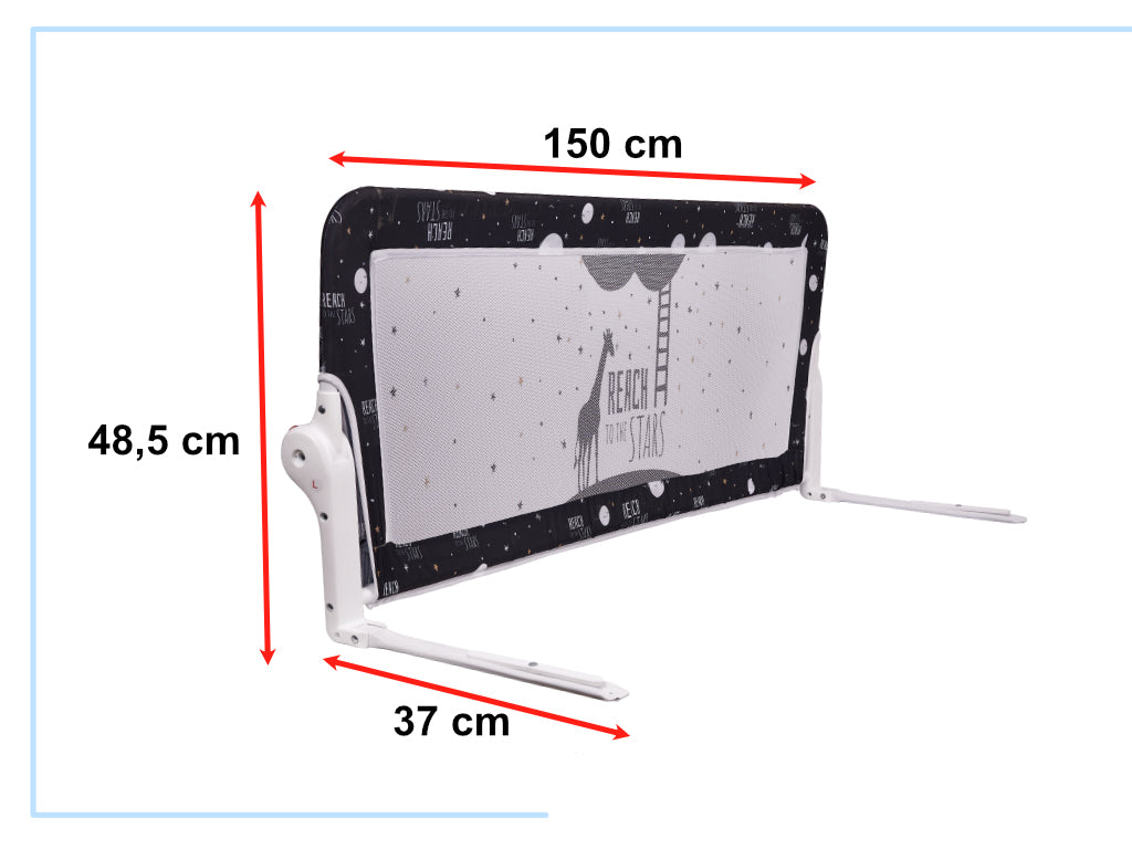 Barieră de protecție pentru pat, deschidere, 150 cm, neagră