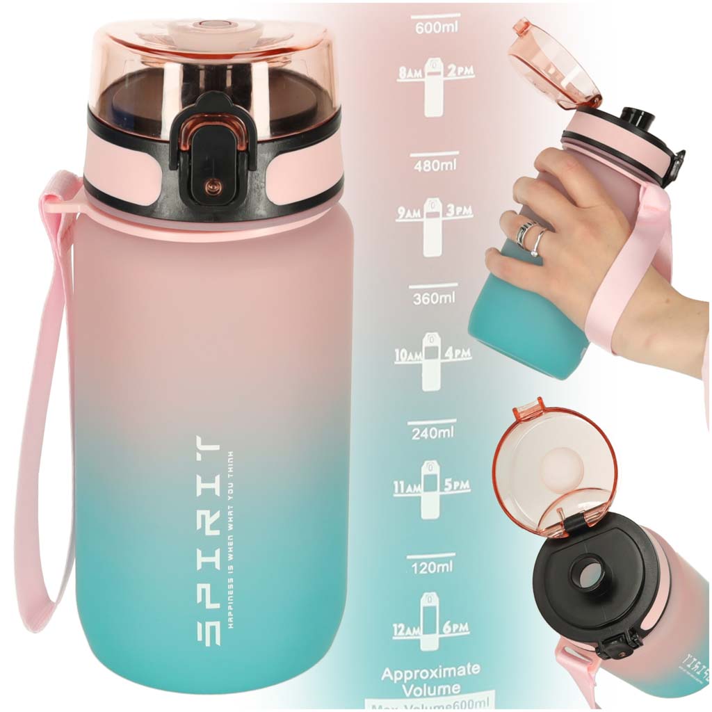 Sticlă de apă cu cioc, fără BPA, 600 ml, roz și albastru