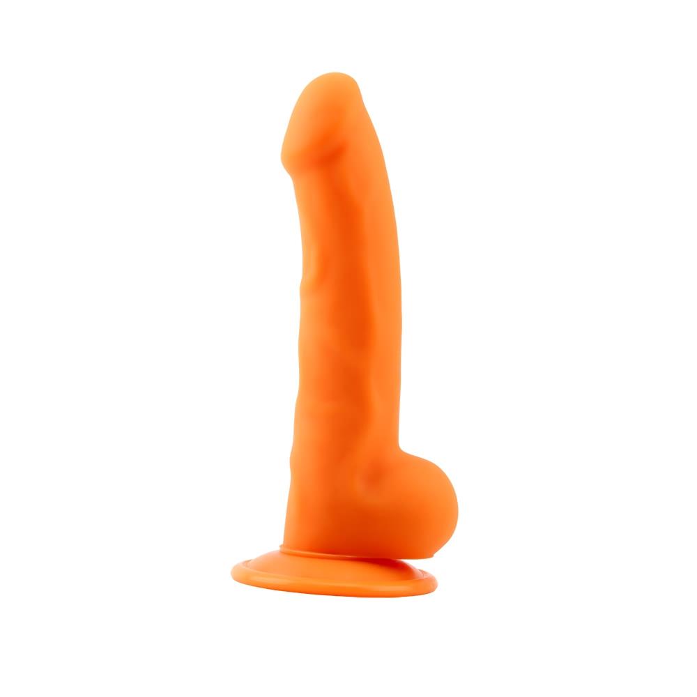 Dildo realist cu ventuză din silicon, portocaliu, 21,5 cm, Deluxe