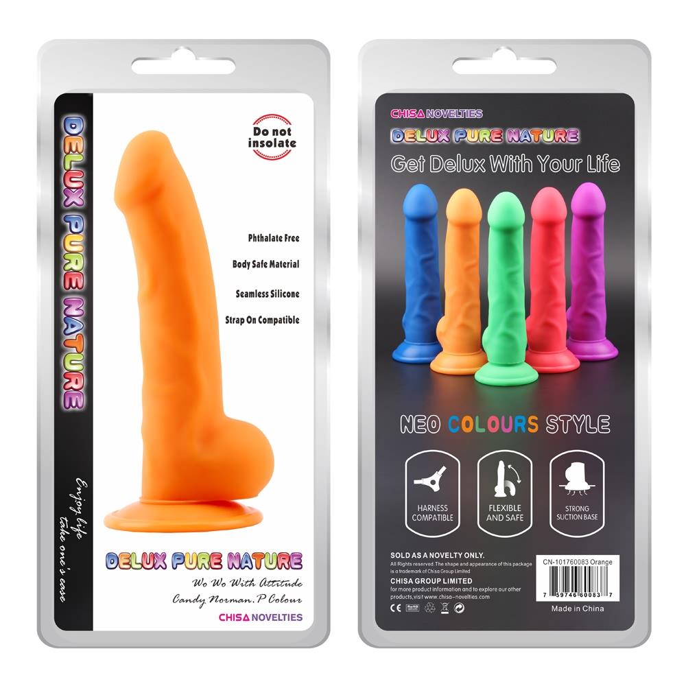 Dildo realist cu ventuză din silicon, portocaliu, 21,5 cm, Deluxe