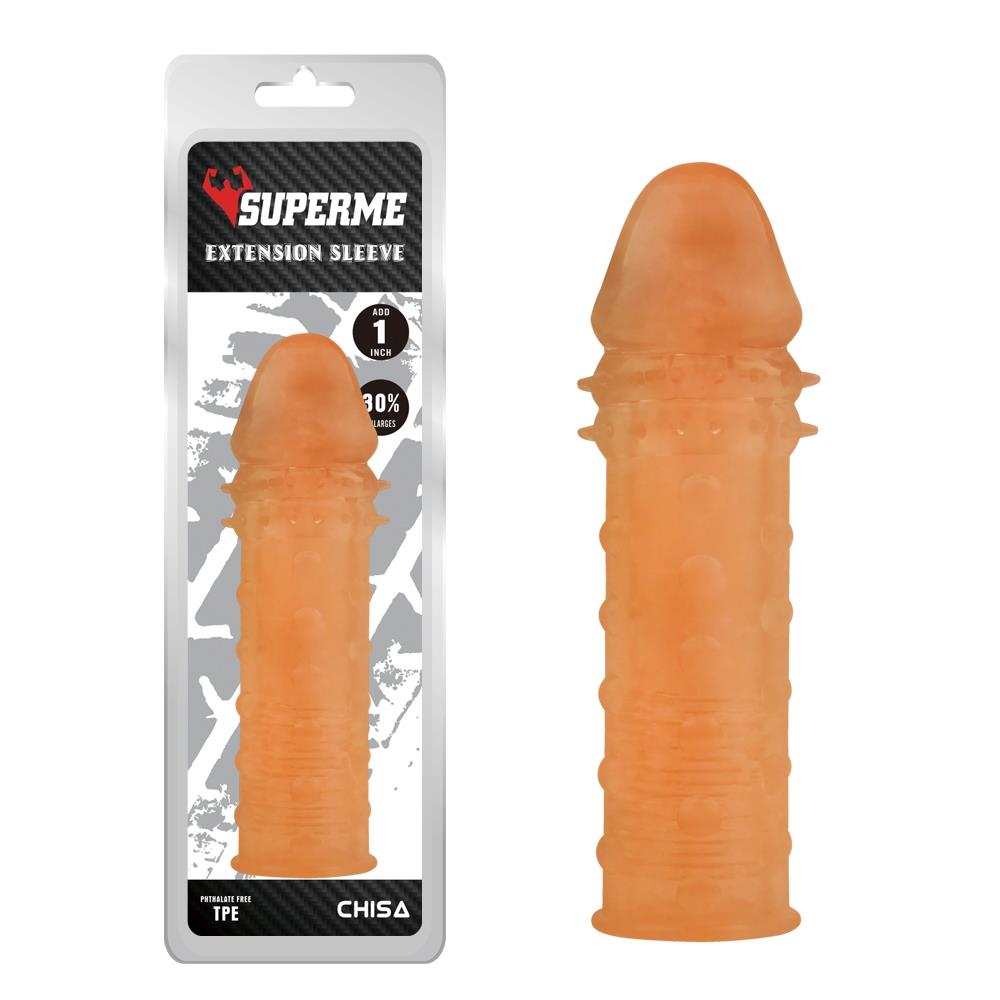 Extensor texturat pentru penis Super Me, culoarea pielii, 16 cm