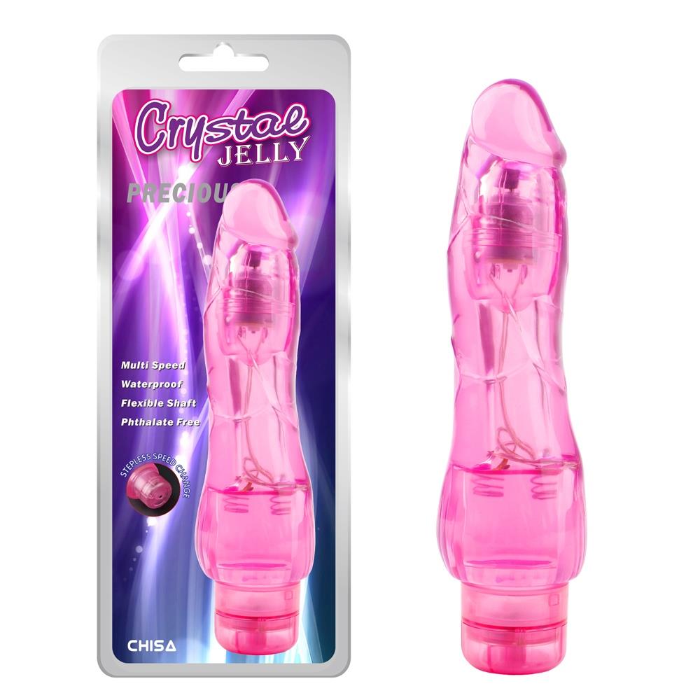 Vibrator realist cu gel CrystalJELLY Precious roz