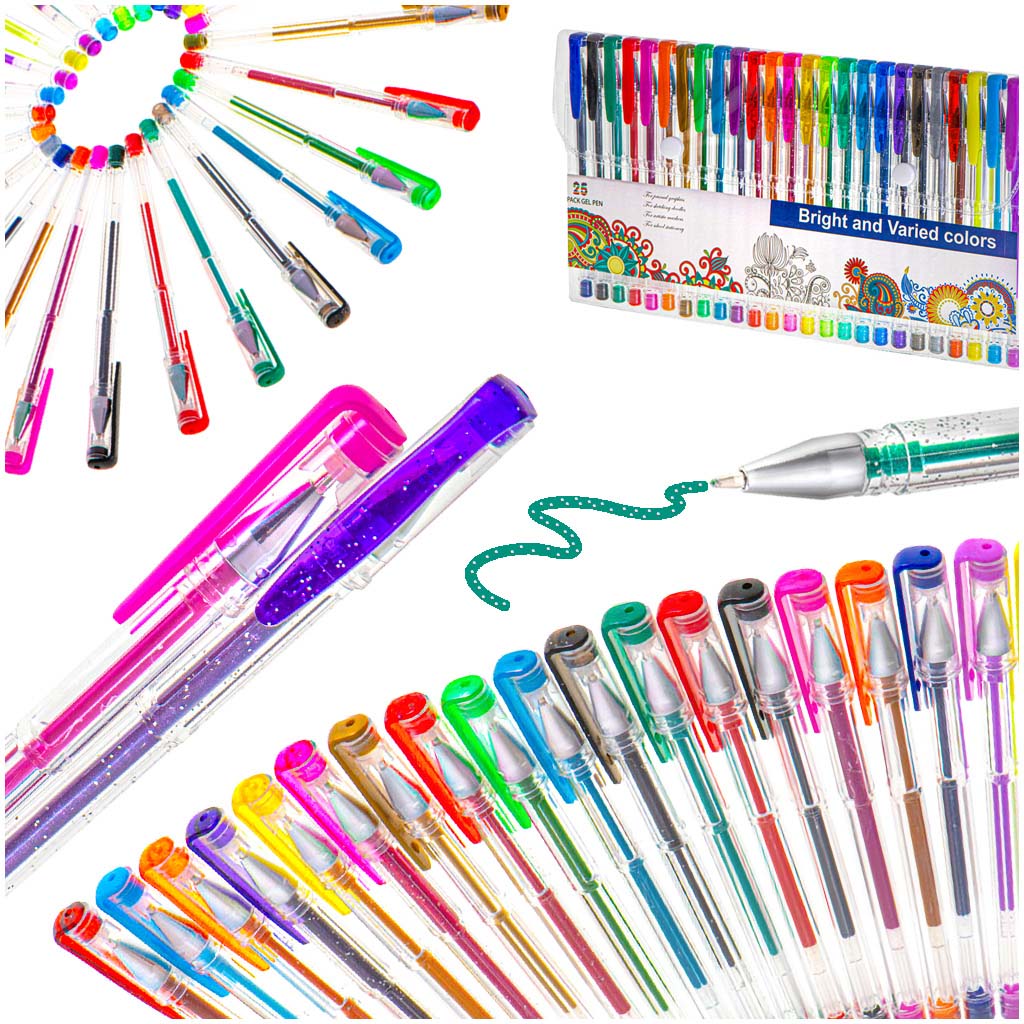 Pixuri cu gel colorate cu sclipici, set de 25.