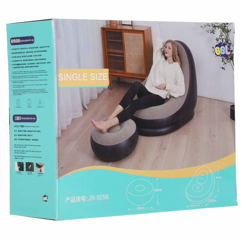 Șezlong cu suport pentru picioare, canapea gonflabilă, puf, pompă, set 2 în 1