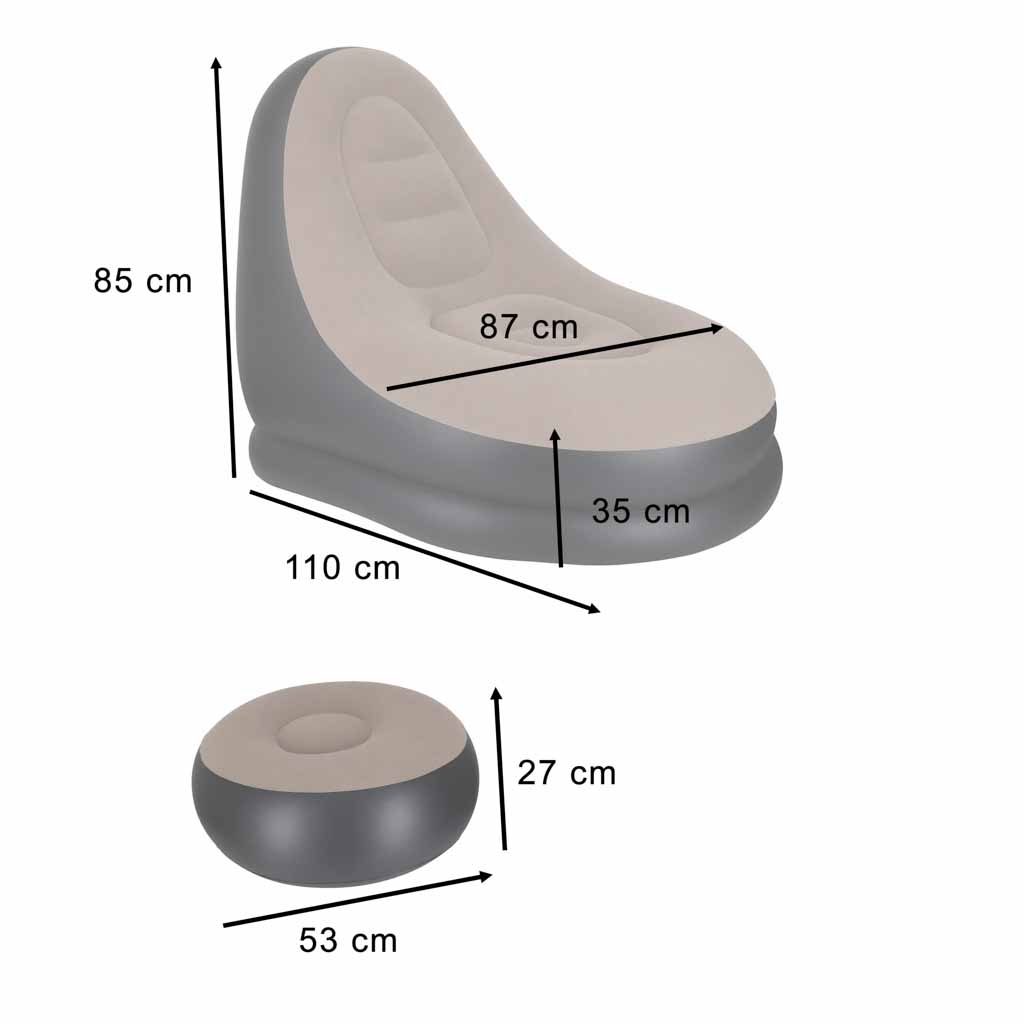 Șezlong cu suport pentru picioare, canapea gonflabilă, puf, pompă, set 2 în 1
