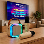 Set boxe karaoke cu 2 microfoane, bej