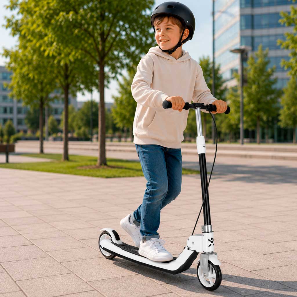 Trotinetă TRIKE FIX pentru copii cu două roți, LED, pliabilă, frâne duble, neagră