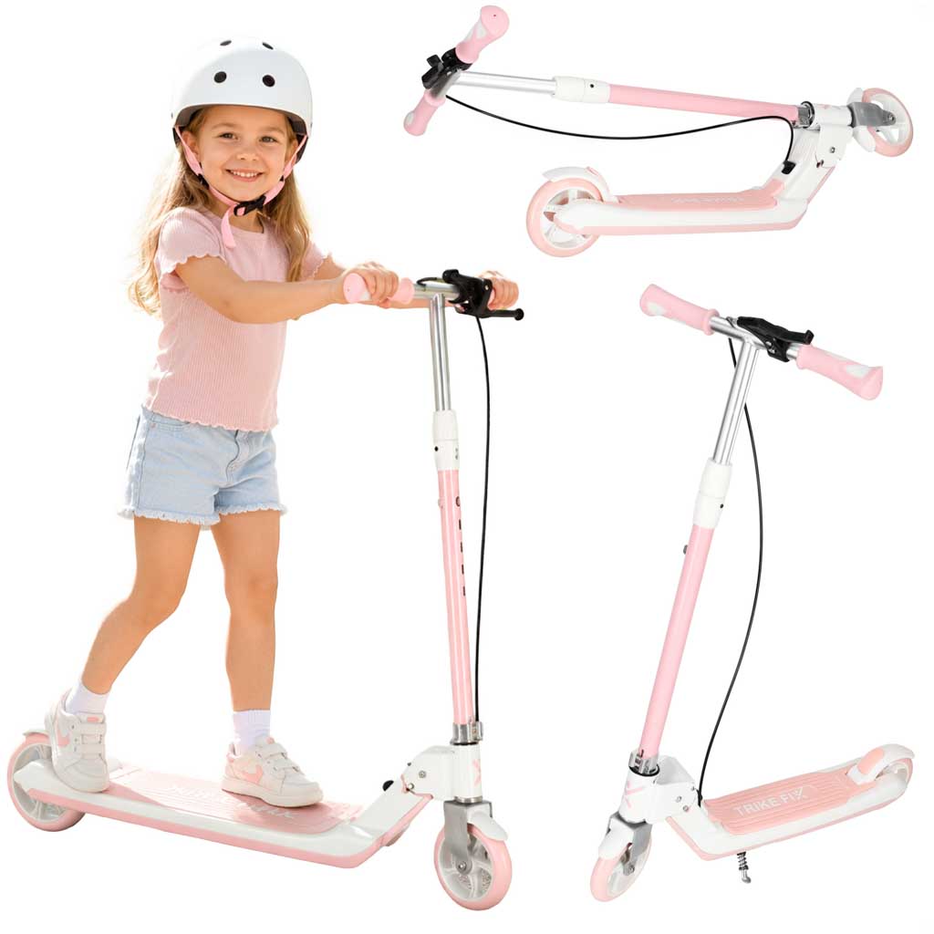 Trotinetă TRIKE FIX pentru copii cu două roți, LED, pliabilă, frâne duble, roz