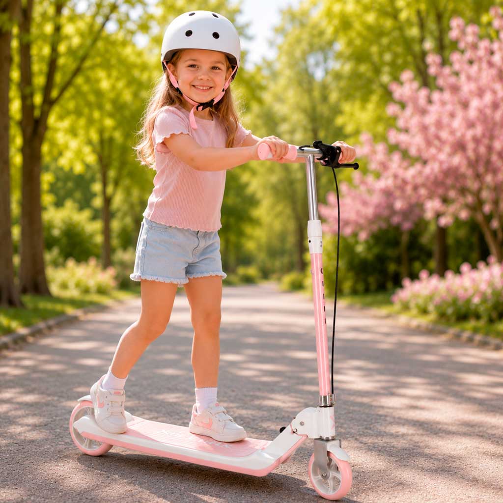 Trotinetă TRIKE FIX pentru copii cu două roți, LED, pliabilă, frâne duble, roz