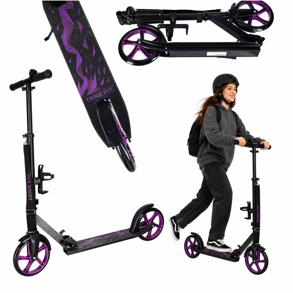 Trotinetă urbană Trike Fix, pliabilă, roți de 200 mm, neagră și violet