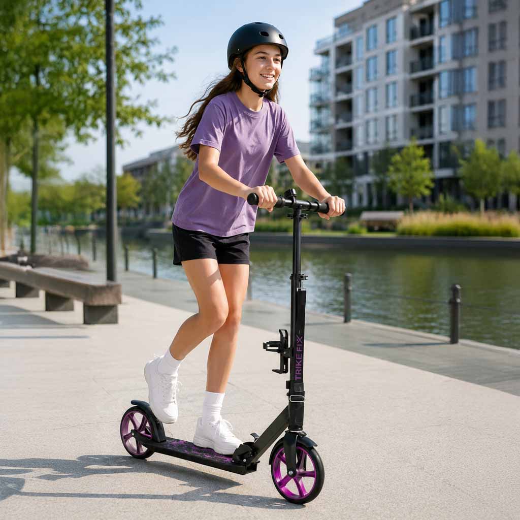 Trotinetă urbană Trike Fix, pliabilă, roți de 200 mm, neagră și violet
