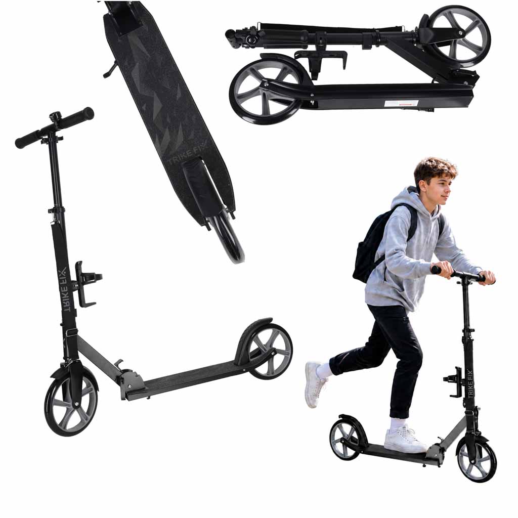 Trotinetă urbană Trike Fix, pliabilă, roți de 200 mm, neagră și gri
