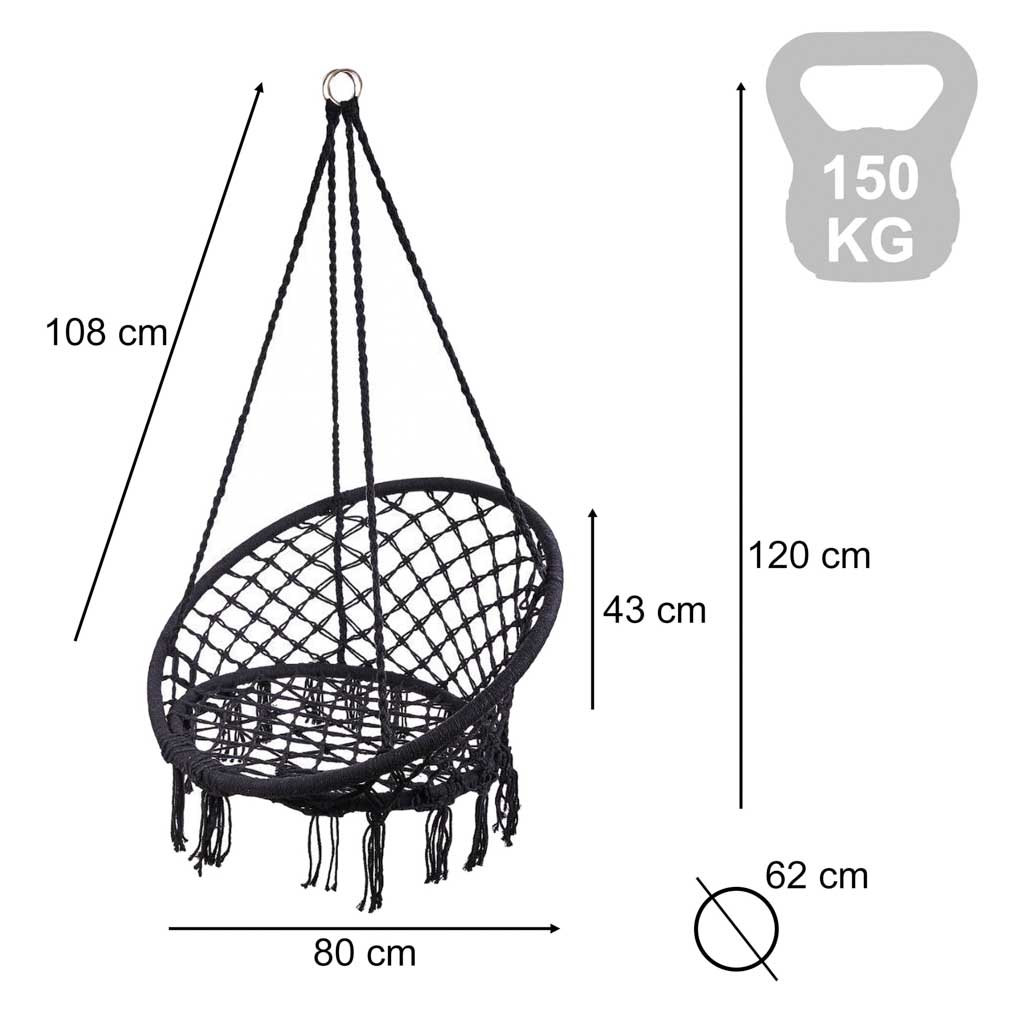 Balansoar LUARO Cuib de barză Negru 80 cm 150kg