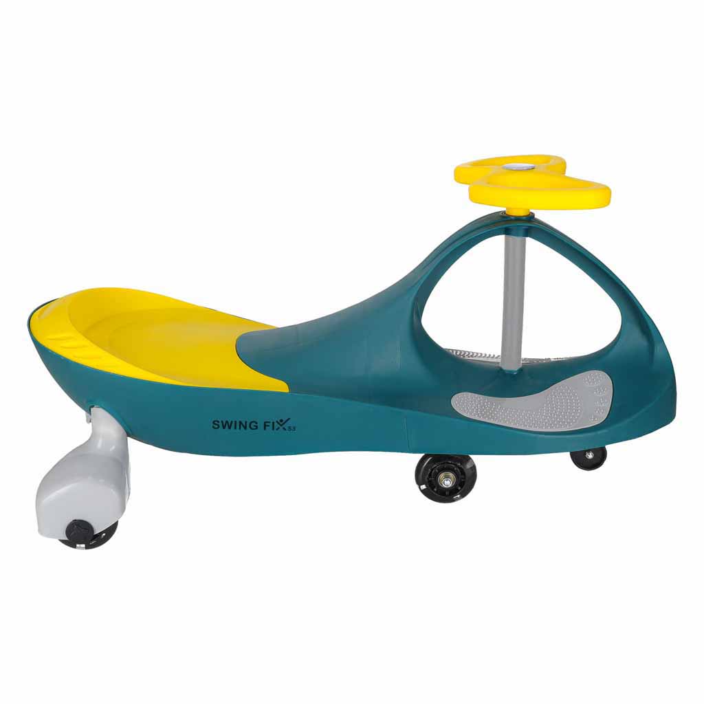 Cărucior gravitațional Swing Fix S3 cu LED și roți strălucitoare, galben sticlă