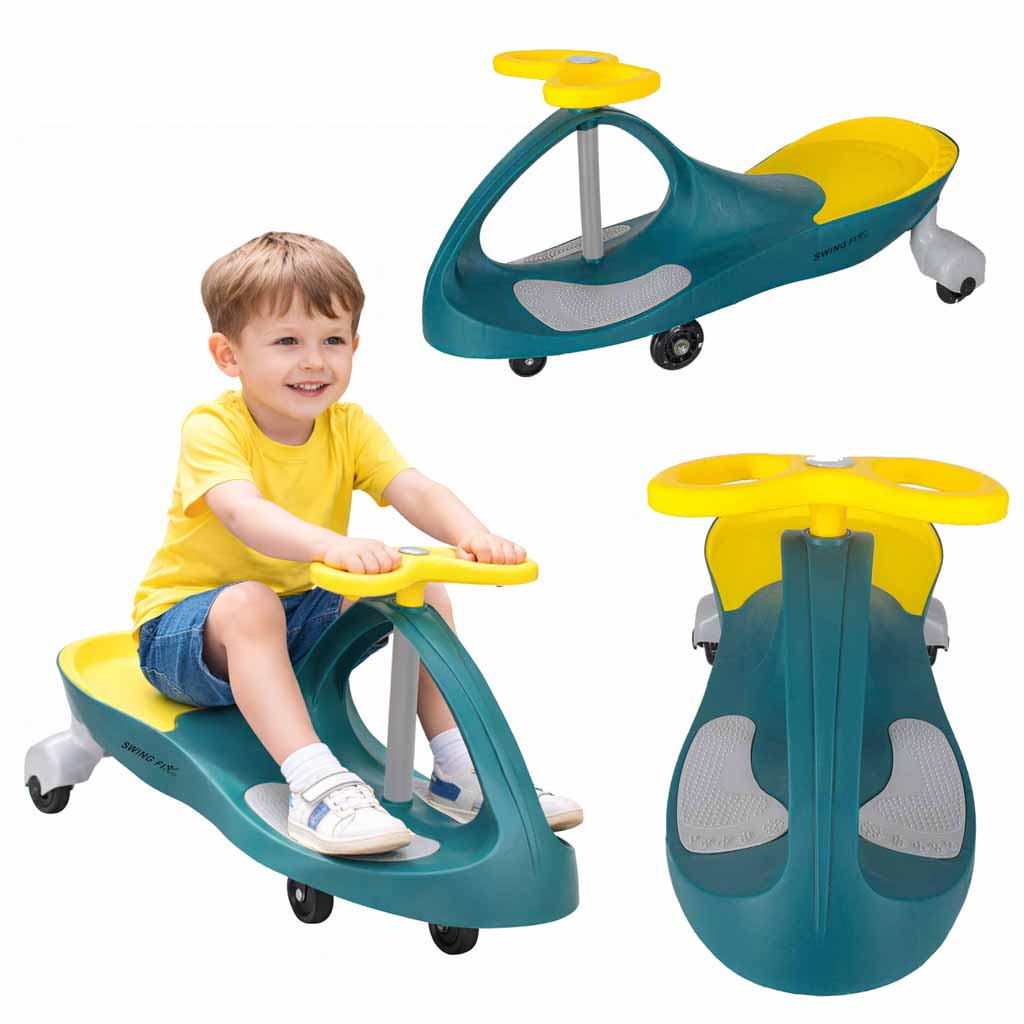 Cărucior gravitațional Swing Fix S3 cu LED și roți strălucitoare, galben sticlă