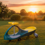 Cărucior gravitațional Swing Fix S3 cu LED și roți strălucitoare, galben sticlă