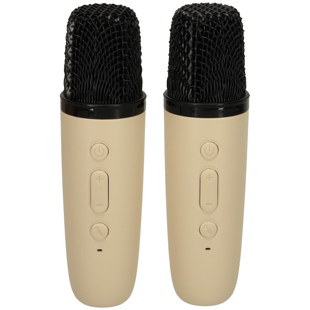 Set boxe karaoke cu 2 microfoane, bej