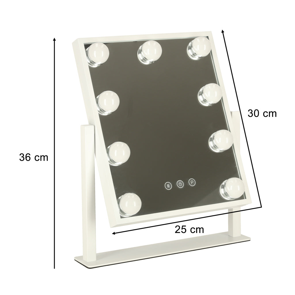 Oglindă de machiaj cu 9 LED-uri și becuri USB 25 x 30 cm