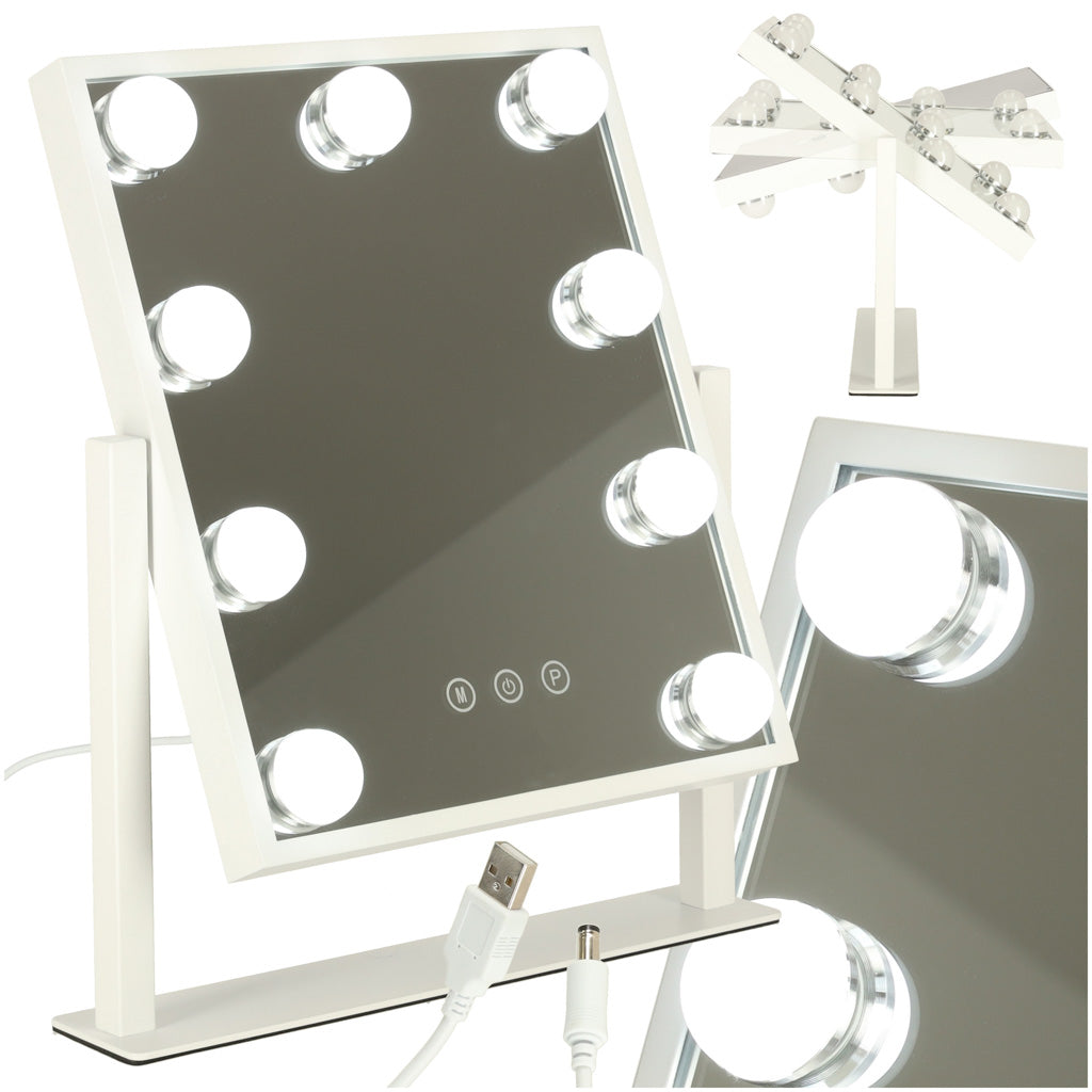 Oglindă de machiaj cu 9 LED-uri și becuri USB 25 x 30 cm