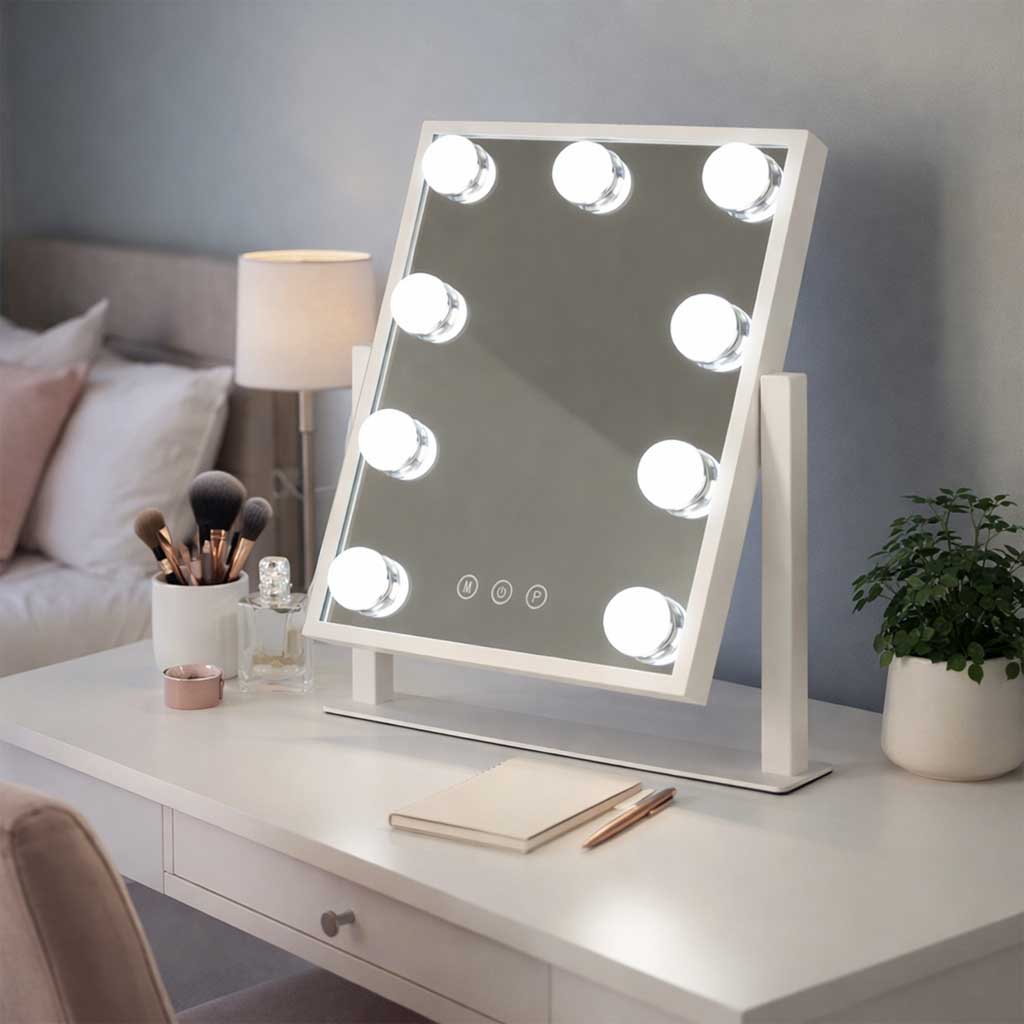 Oglindă de machiaj cu 9 LED-uri și becuri USB 25 x 30 cm