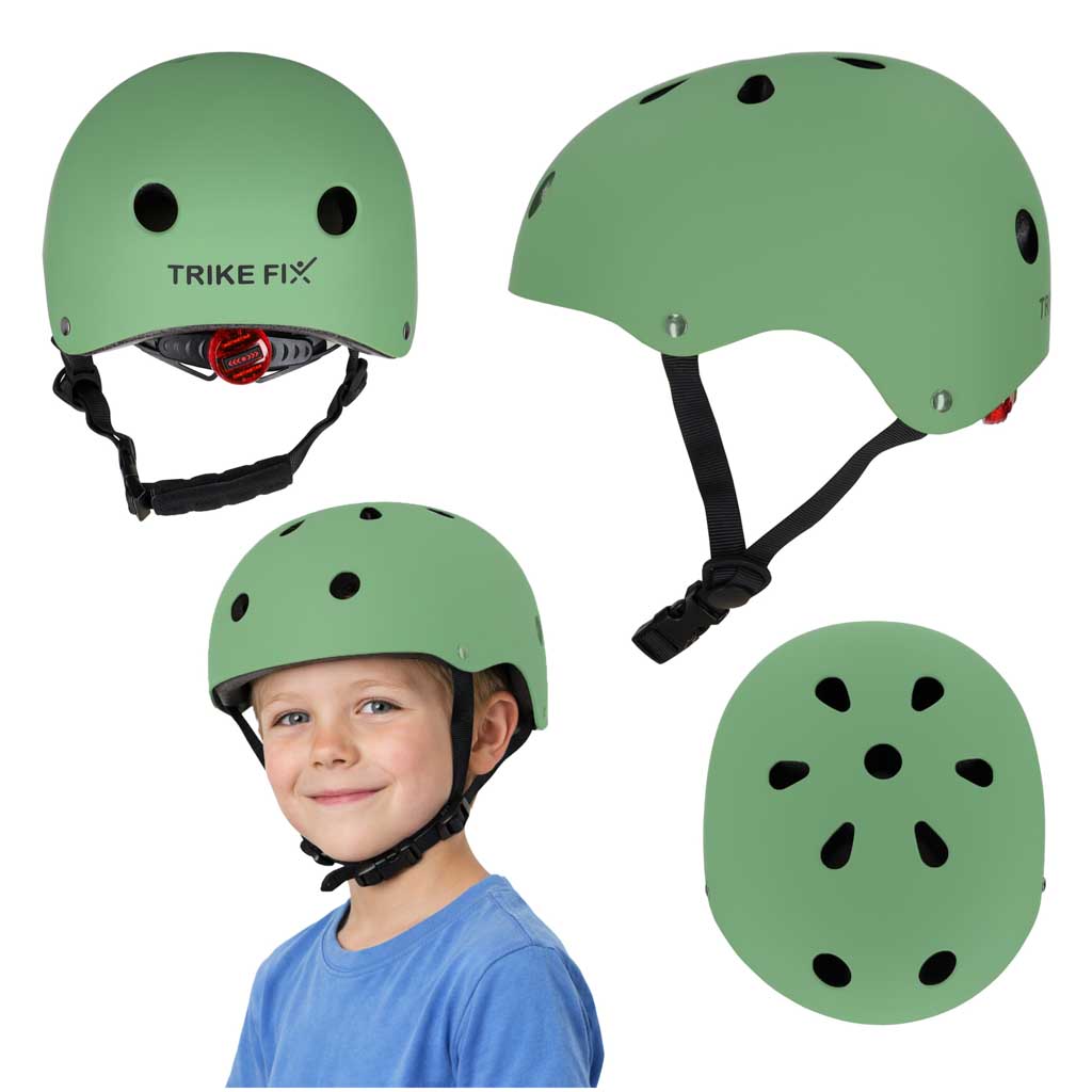 Cască de bicicletă pentru copii Trike Fix, reglabilă, LED, M, 55-58 cm, verde închis