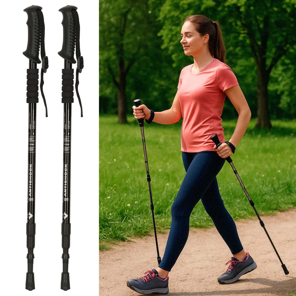 Bețe de trekking pliabile, bețe de mers cu huse, 2 bucăți, negre