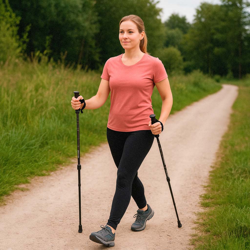 Bețe de trekking pliabile, bețe de mers cu huse, 2 bucăți, negre