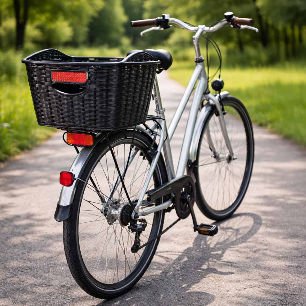 Coș de bicicletă, coș de bicicletă cu portbagaj spate din ratan și reflector